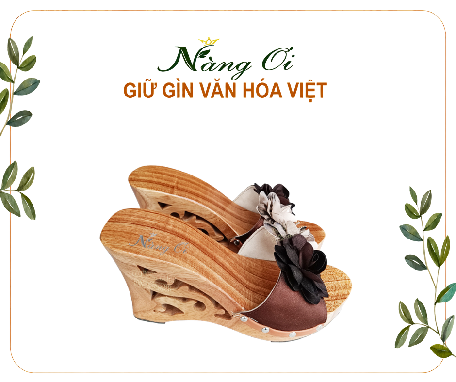 guốc gỗ lọng hoa văn cổ truyền cao 10cm